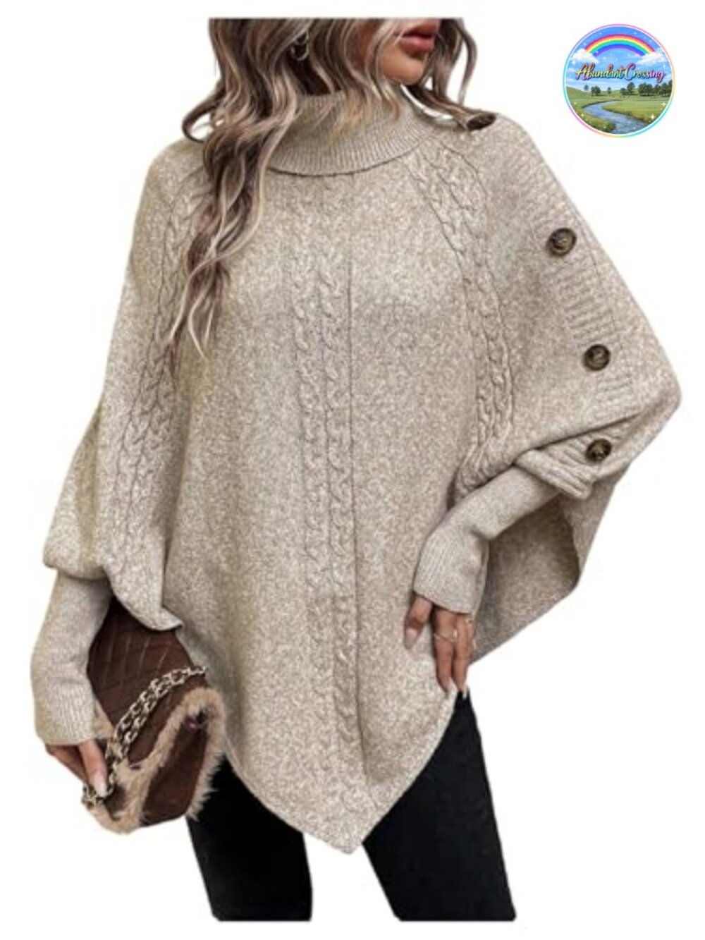 Asymmetrical Poncho Sweater Oversized Knit Turtleneck